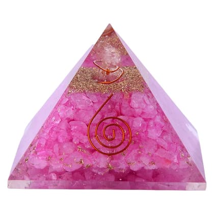 Rose Quartz Orgone Pyramid with Copper,Rose Quartz Stone with Crystal Point Pencil for Love & Relationship Happyness, Décor(KI_106)  by Krishna Impex