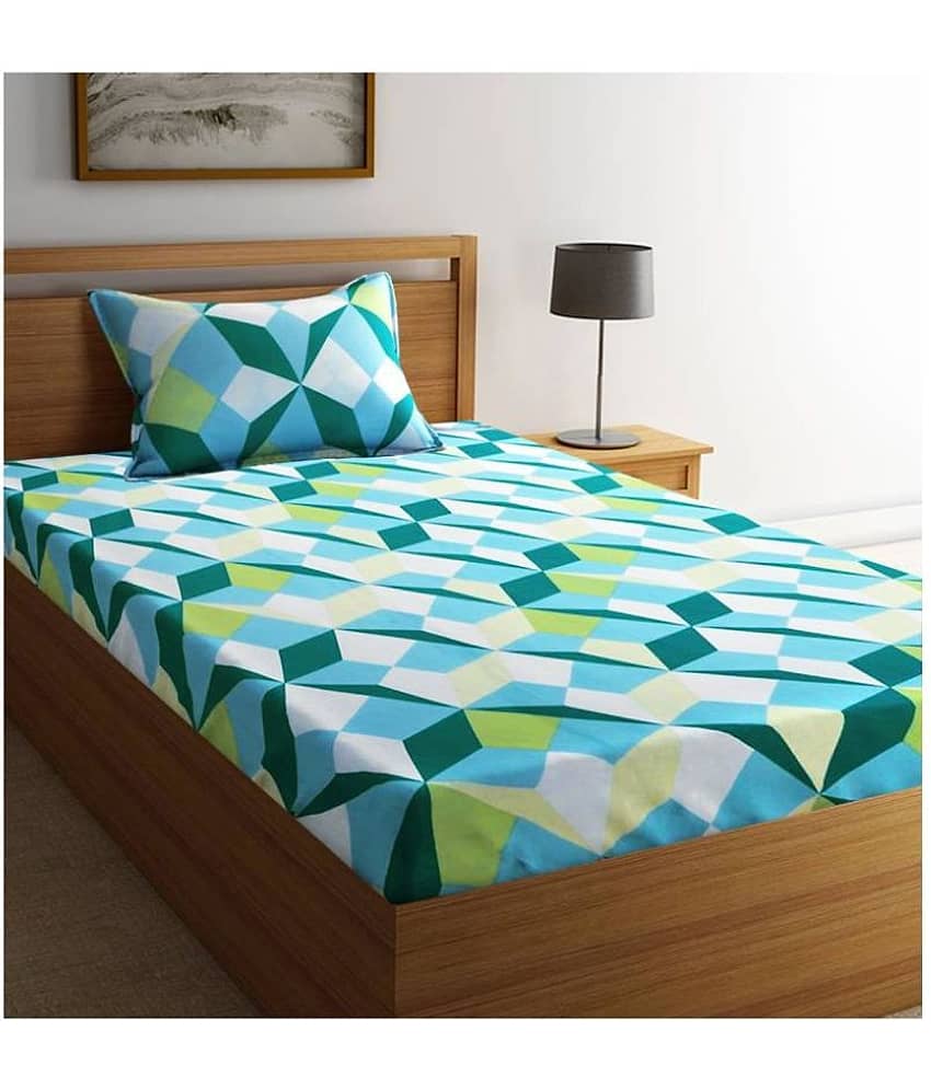 Home Candy Cotton Geometric Single Bedsheet with 1 Pillow Cover - Red