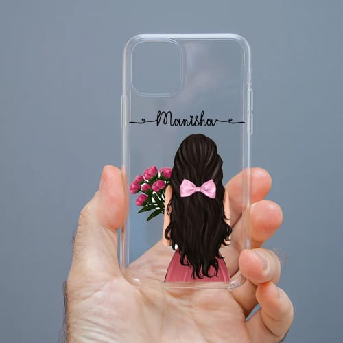 Personalized Cute Girl Transparent Silicon Case Customised with Name for Oppo, Vivo, Redmi, Realme, Poco, Mi, OnePlus, Samsung, iPhone, and More - design 1