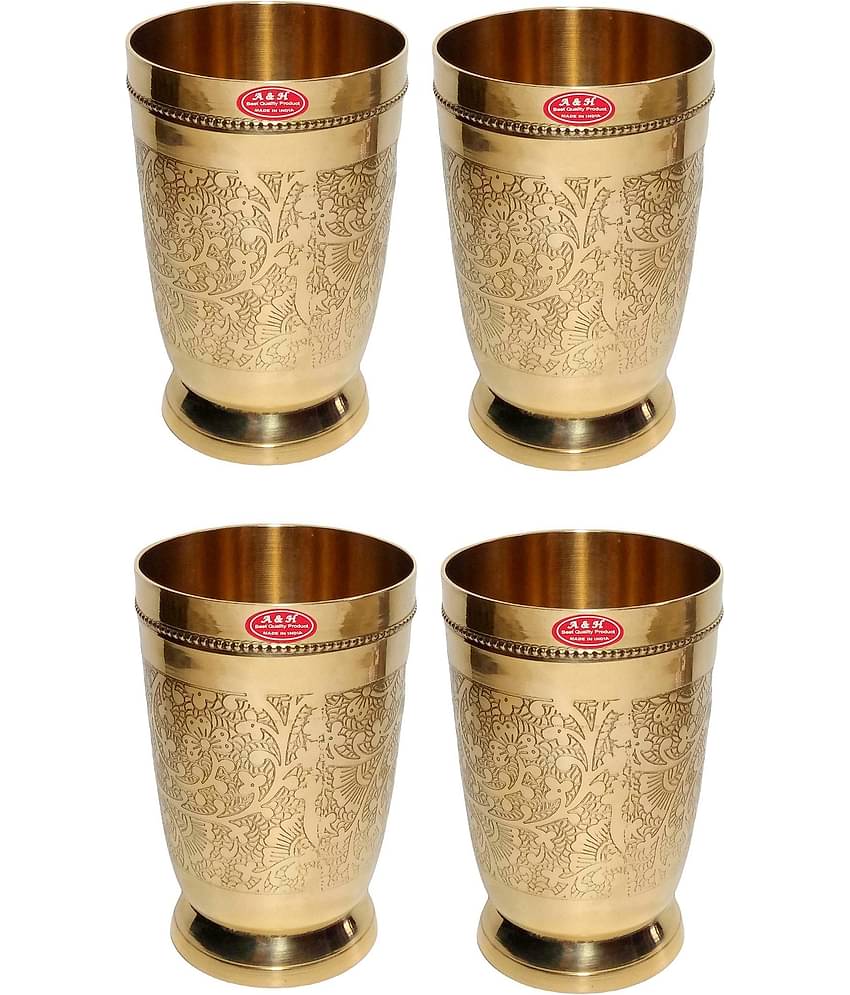 A & H ENTERPRISES - Brass Glasses Set 250 ml ( Pack of 4 )