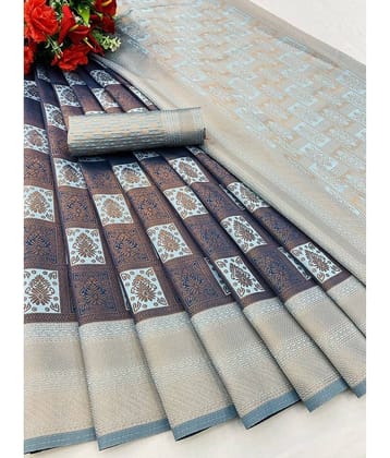 JULEE Banarasi Silk Solid Saree With Unstitched Blouse Piece ( Navy Blue )