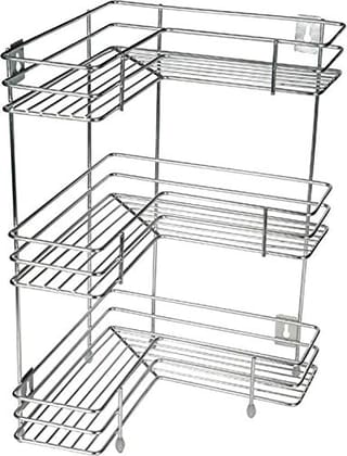 Privesh L Corner Shape Stand Triple Layer 3-Tier Stainless Steel Multipurpose Storage Rack/Shelf Rack for