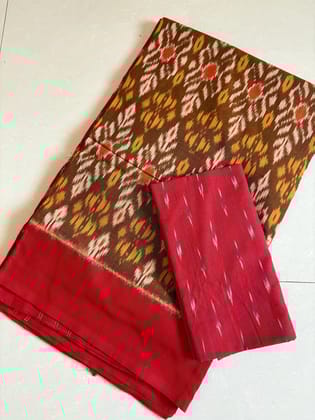 Pochampally Ikkat Cotton Saree - Brown
