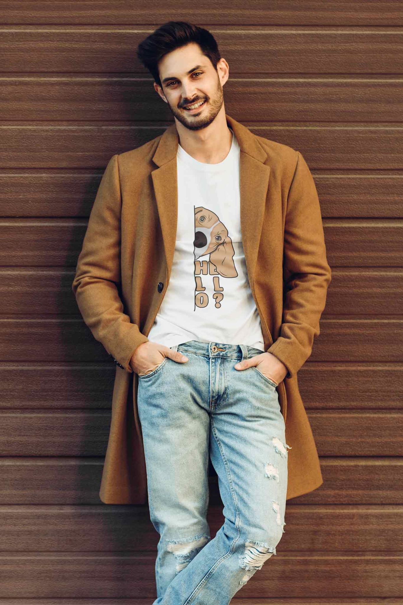 Round Neck T-Shirt (Men) - Basset Hound Hello (11 Colours)