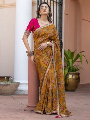 Mustud Pure Viscose Dola Silk Saree With Floral Print