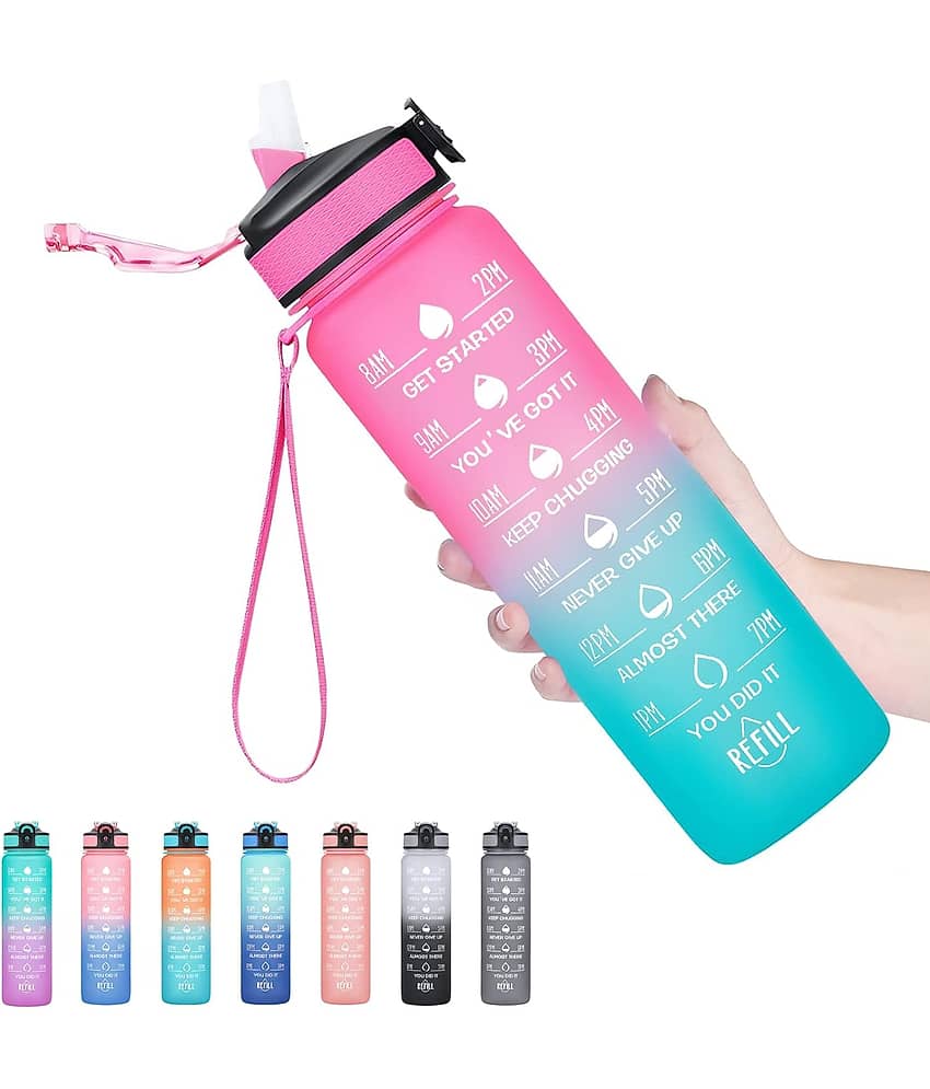 Water Bottle with Times to Drink and Straw, Motivational Time Marker Water Bottles with Strap (Multi Colour)