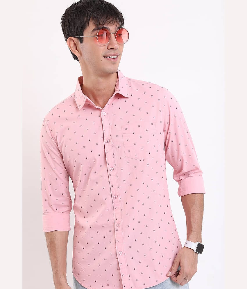 Ketch 100% Cotton Regular Fit Printed Full Sleeves Men's Casual Shirt - Pink ( Pack of 1 )