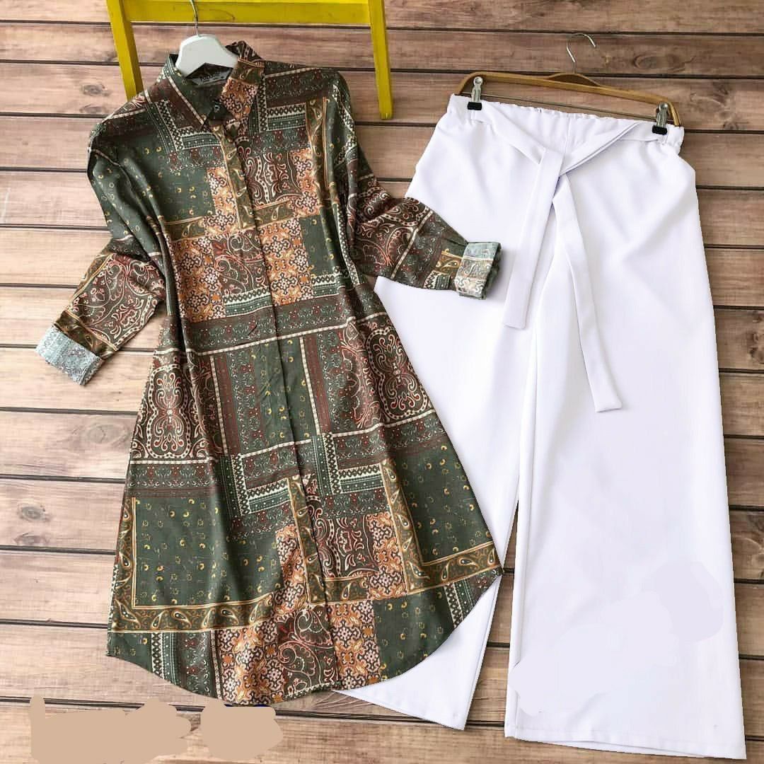 Chic and Multicolor Designer Printed Kurti With Palazzo in Green Color by Glamastitch-M