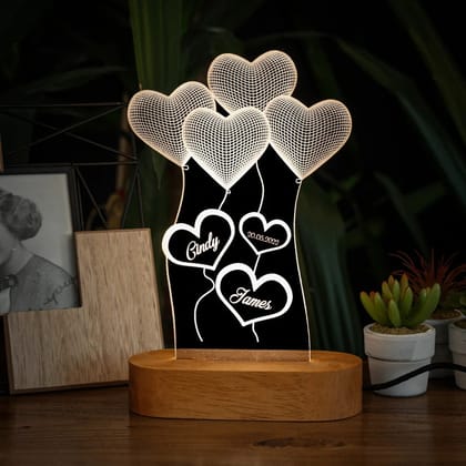 Personalized 3D Illusion Led Double Heart LED Lamp for Anniversary-Warm white