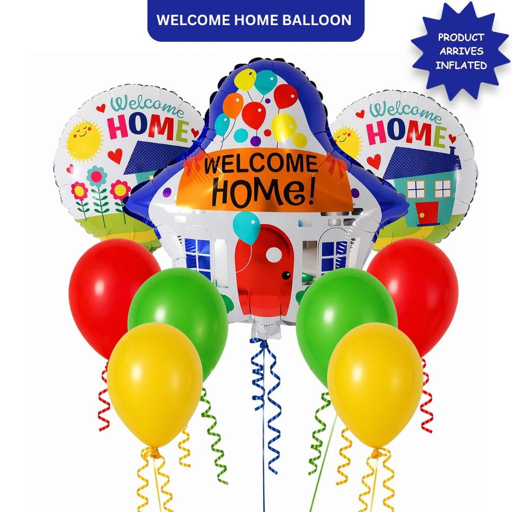 Welcome Home Balloon Set of 9 Pcs| Home Coming Surprise Decoration Balloon Bouquet Helium Filled and Delivered Inflated - Party and Festive Needs | Buy online on ZillyBuy