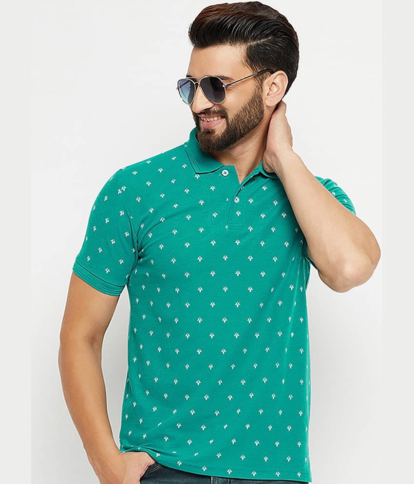 GET GOLF Pack of 1 Cotton Blend Regular Fit Printed Half Sleeves Men's Polo T Shirt ( Green )