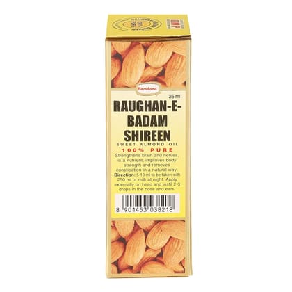 Hamdard Raughan-E-Badam Shireen Sweet Cold Pressed 100% Pure And Natural Almond Oil- 25Ml (Pack Of 3)