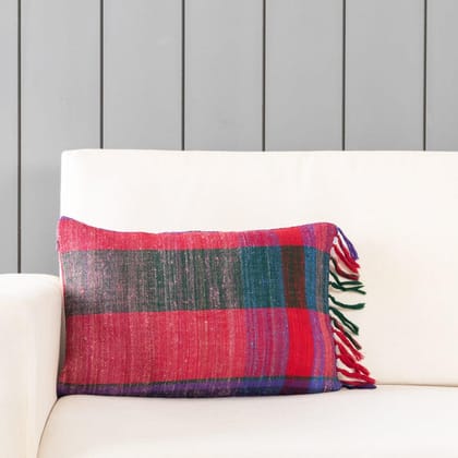 Handwoven Upcycled Multicolored Wool and Oak Silk Cushion Cover Pack of 1 12x18 Inches