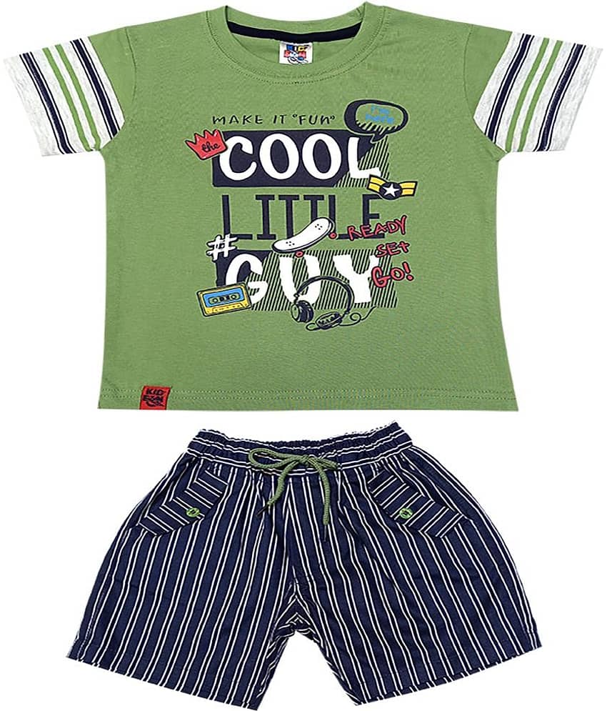 Kideon Pack of 1 Boys Cotton T-Shirt & Shorts Set ( Green )