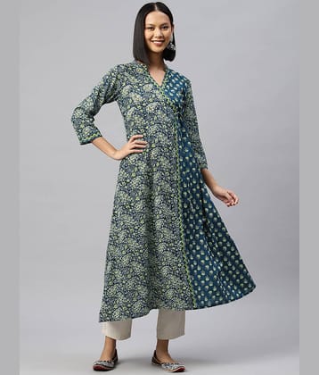 Vbuyz - Blue Cotton Women's A-line Kurti ( Pack of 1 )