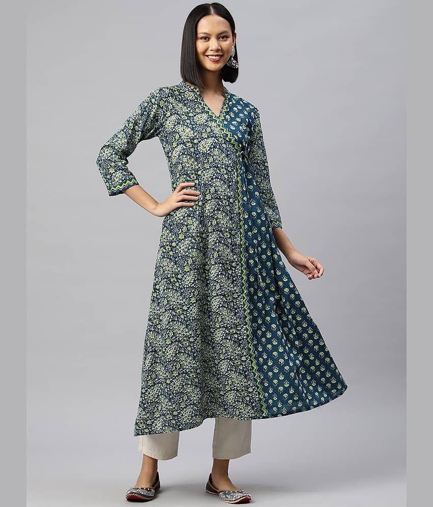 Vbuyz - Blue Cotton Women's A-line Kurti ( Pack of 1 )