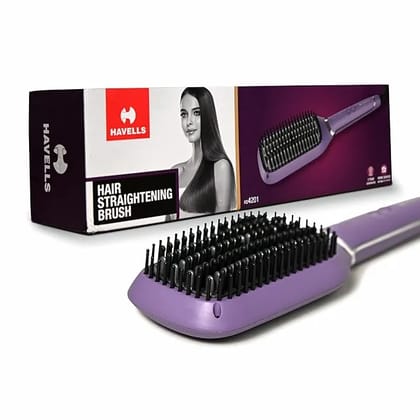Havells Keratin Infused Hair Straightener Brush With Temperature Control For All Hair Types | 50 Watts | 2 Years Guarantee | Stunning Purple | Hs4201 Havells Keratin Infused Hair Straightener Brush With Temperature Control For All Hair Types | 50 Watts | 2 Years Guarantee | Stunning Purple | Hs4201