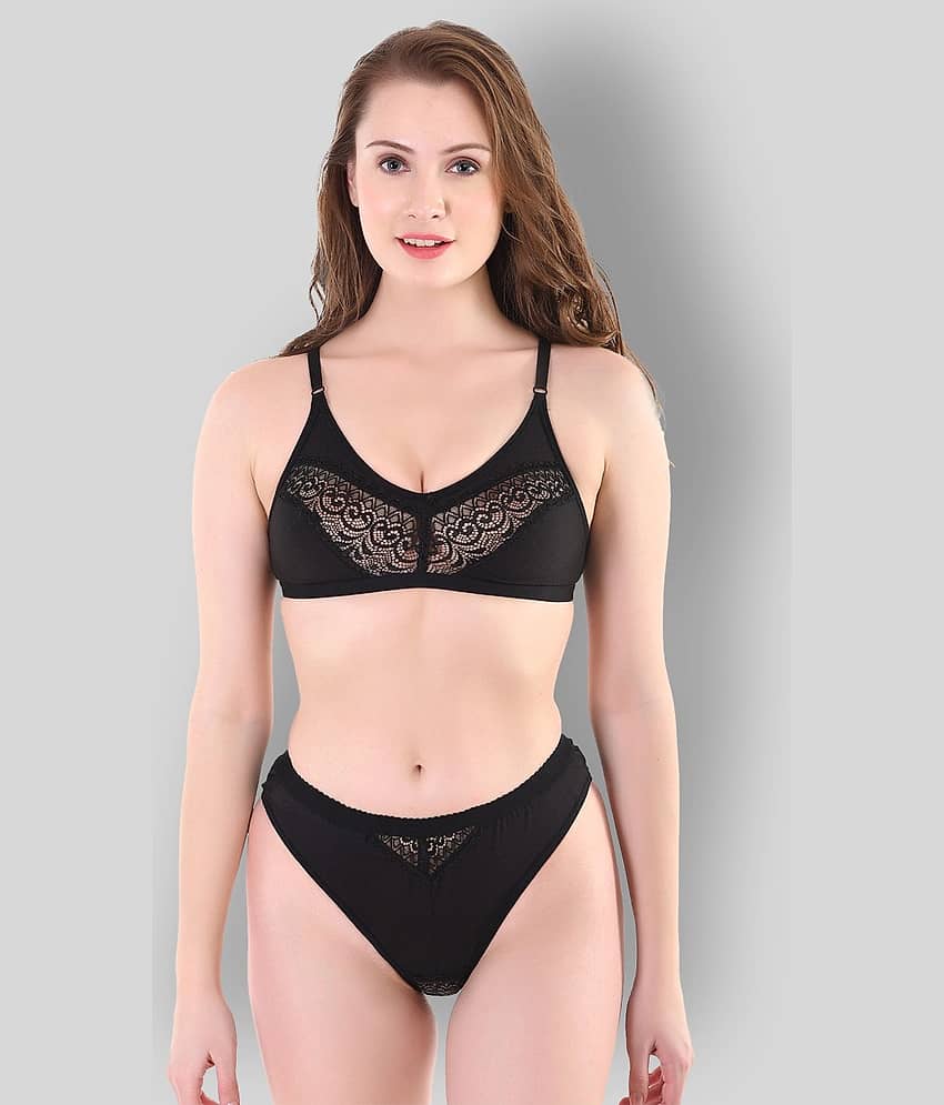 TCG Cotton Lycra Women's Bra & Panty Set ( Black )