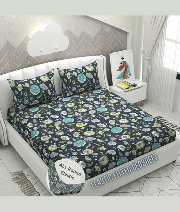 HIDECOR Microfibre Floral 1 Bedsheet with 2 Pillow Covers - Dark Grey