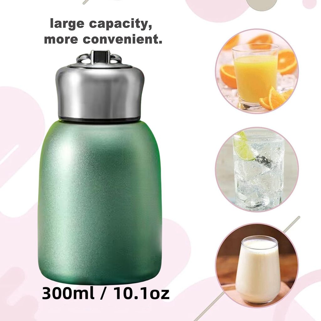 300ml Stainless Steel Insulated Water Bottle, Mini Bottle for Hot and Cold Drinks, Leakproof Travel Mug, Coffee Mug (Green)