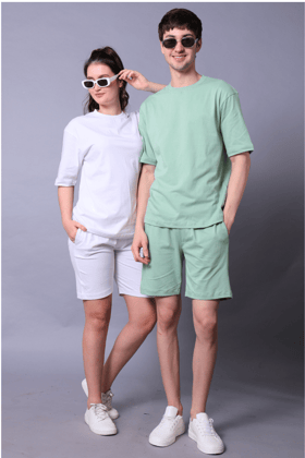 White & Pastel Green Couple Co-Ord Set (Pack of 2)
