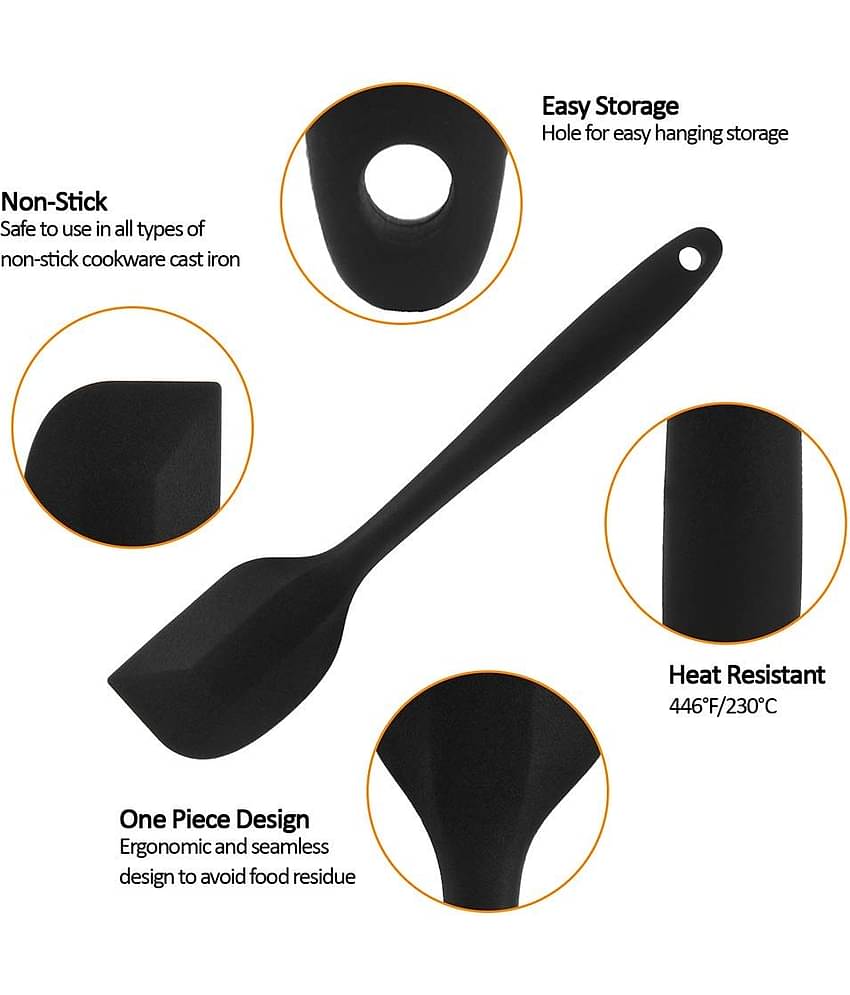 Baskety Silicone Large Spoon Flipping Spatula Flexible Nonstick ( Pack of 2, Black)