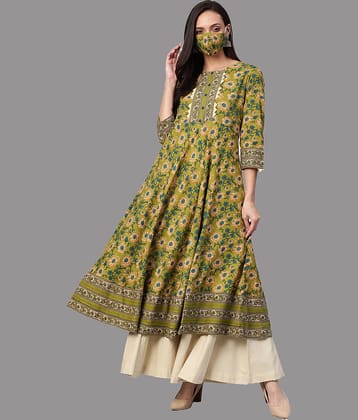 Yash Gallery - Green Cotton Women's Anarkali Kurti ( Pack of 1 )