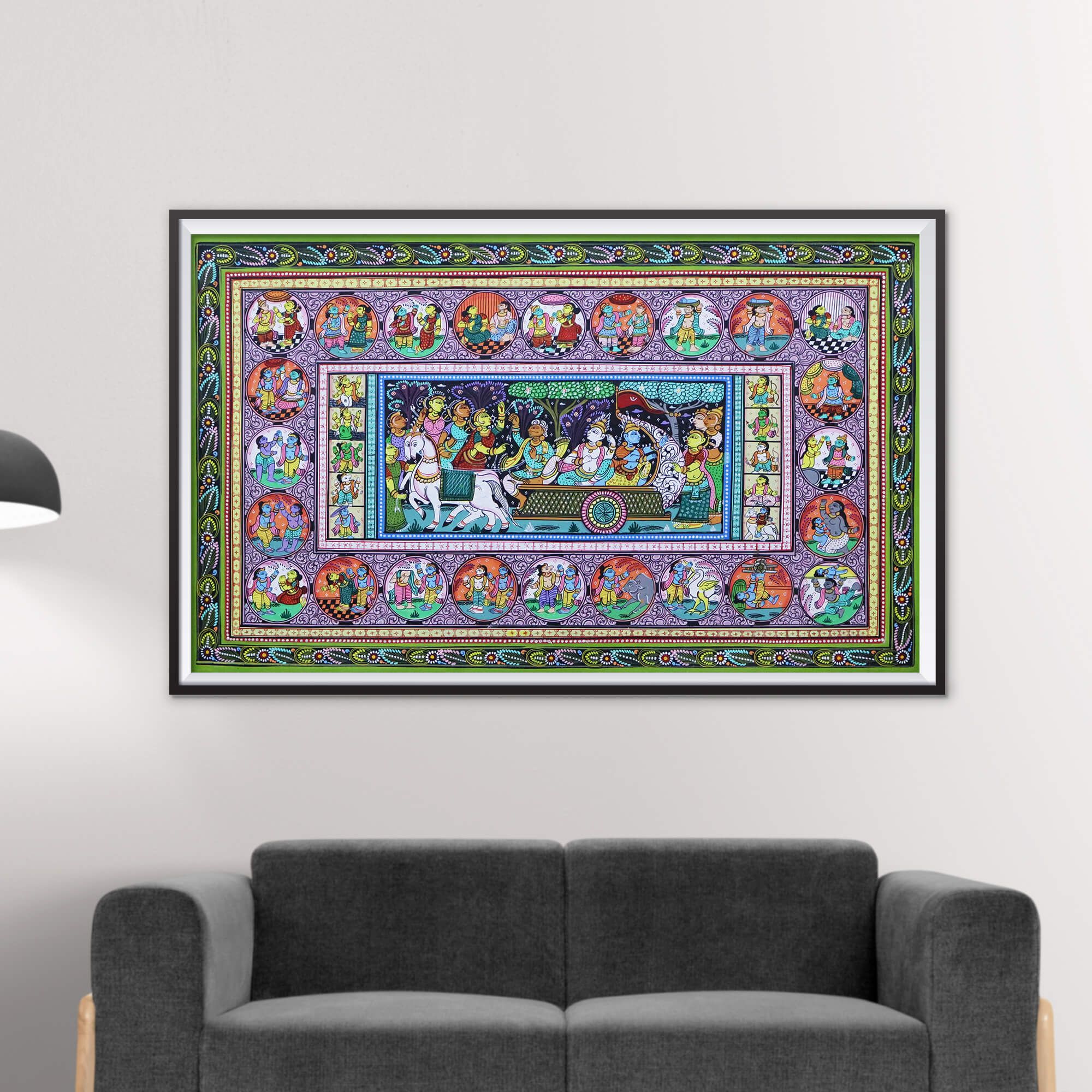 Patta Painting of Krishna Leela along with Vishnu Dasavatara