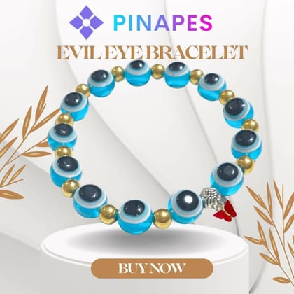 Pinapes Evil Eye & Red Butterfly Beaded Bracelet – Sky Blue Cord – Adjustable Protection Jewelry for Women & Girls