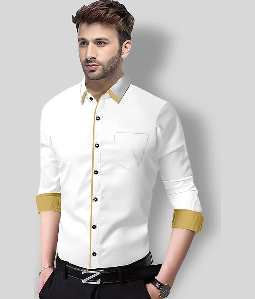 P&V - White Cotton Blend Slim Fit Men's Casual Shirt (Pack of 1)