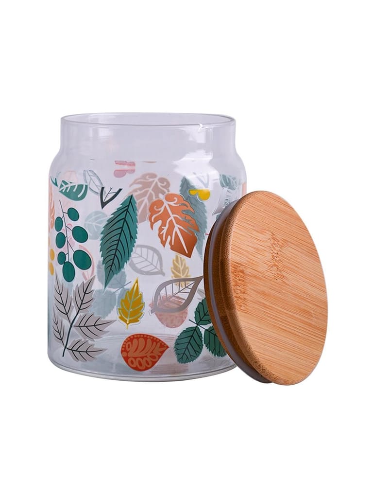 Borosilicate Glass Jar - 650Ml, Leaf Prints
