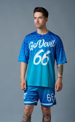 Go Devil 66 Printed Gradient Blue Printed Co-ord Set for Men S
