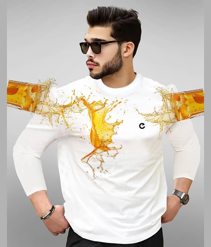 Eyebogler Cotton Blend Regular Fit Solid Full Sleeves Men's Round T-Shirt - White ( Pack of 1 )