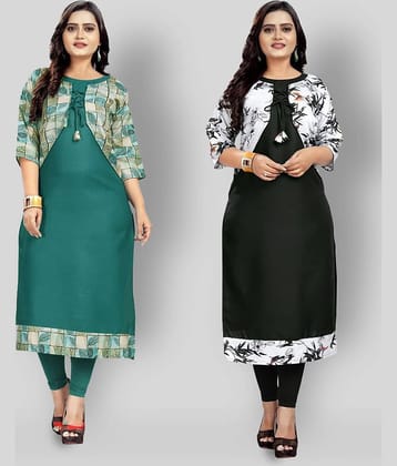 Lerkiza - Multicolor Cotton Women's Jacket Style Kurti ( Pack of 2 )