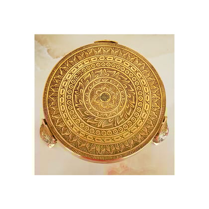 Handmade Brass Nakasi 3 Step Round Chowki, Poojan Temple Home-Medium