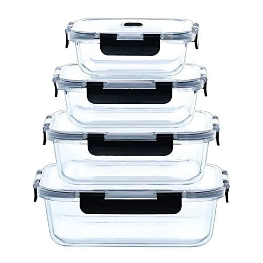 Femora Borosilicate Rectangle Microwave Oven Safe Glass Container with Dectahable & Break Free Lid, Black Color, 400,620,1000,1520ML