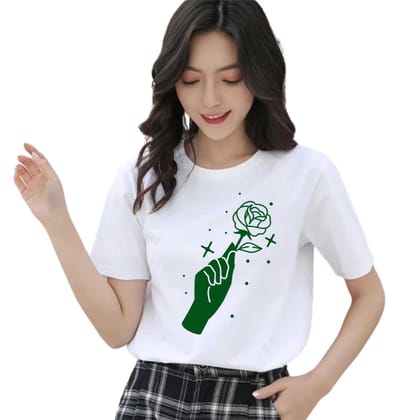 Smile Graphic T-Shirt, White Cotton Top, Casual Short Sleeve for Girls (Color-White, Size-14 - 15 Years)