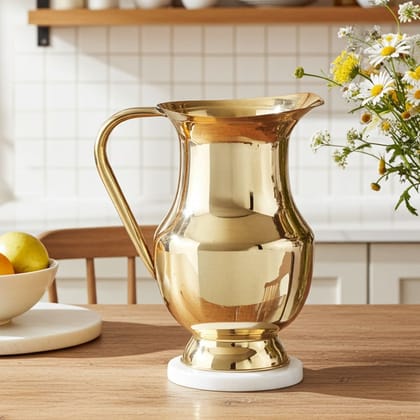 Pure Brass Water Jug � 1.4 Liter | Traditional Kitchen Pitcher, Height : 9 Inch (ZMAS504 C)