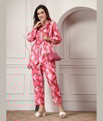 Stylum Women Printed Shirt With Trousers Co-Ord Set ( Pink )