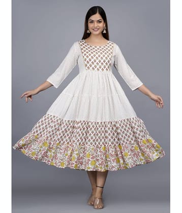 Aurelisa Rayon Printed Anarkali Women's Kurti - Silver ( Pack of 1 )