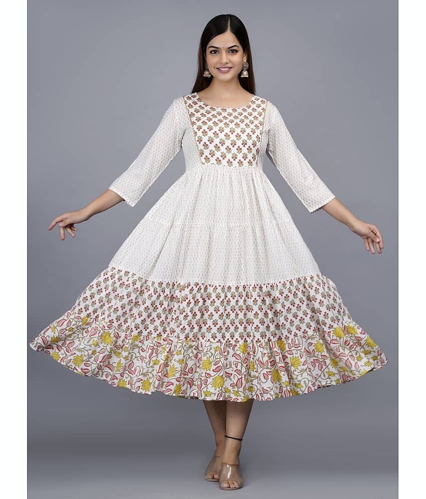 Aurelisa Rayon Printed Anarkali Women's Kurti - Silver ( Pack of 1 )