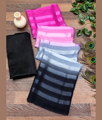 ANAND SAREES Satin Striped Saree With Unstitched Blouse Piece ( Grey )