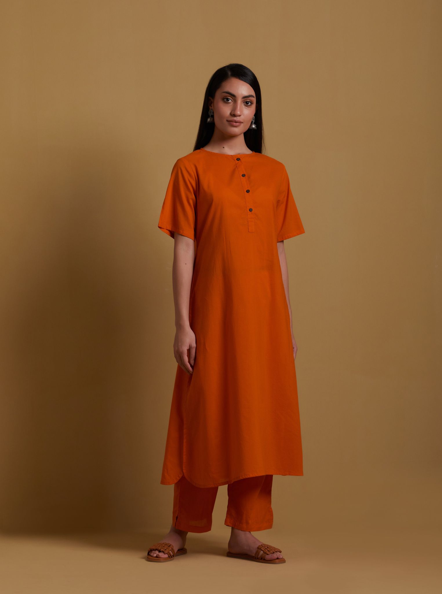 Orange Kurta and Pants Set-S