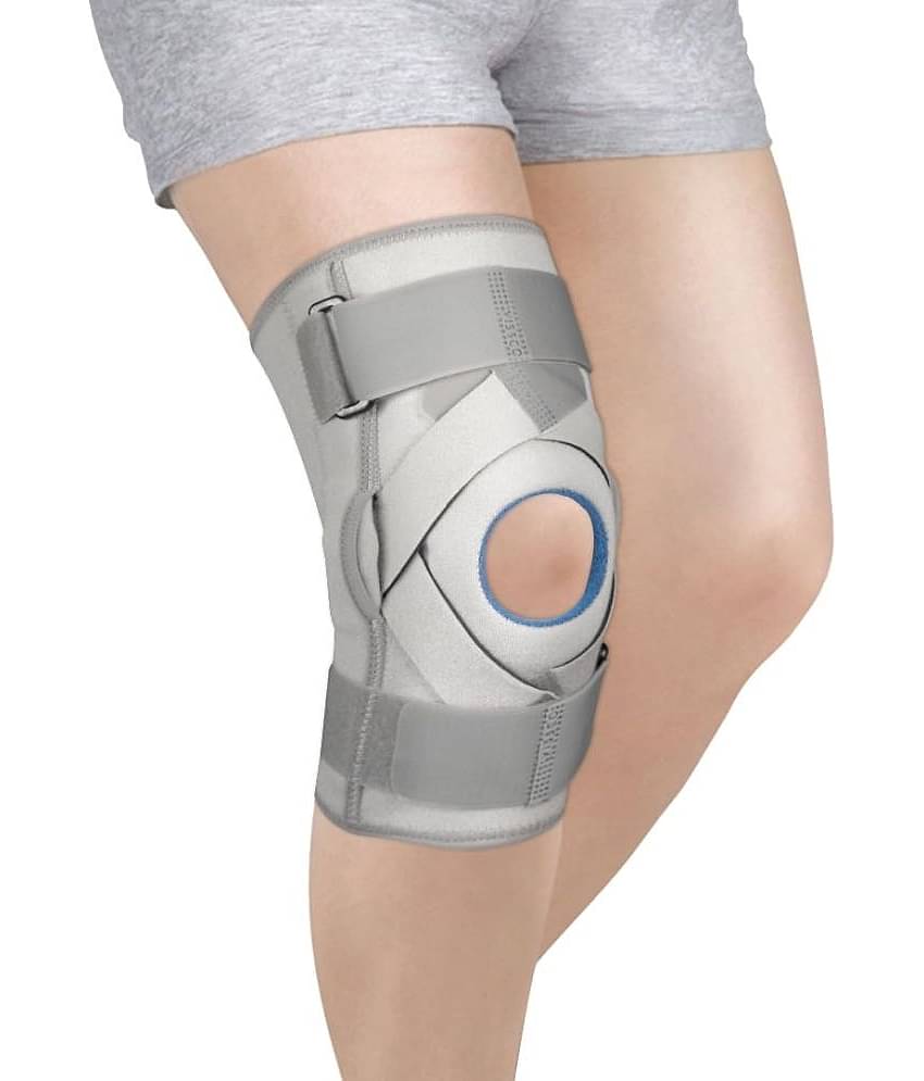 Vissco Neoprene Hinged Patella Knee Brace, Provides moderate support & stability to the Knee - (CLOSED TYPE) - Grey (Single Piece) - XXL
