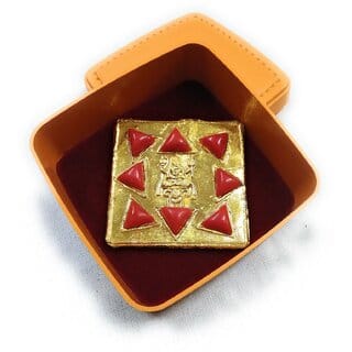 Mangal Yantra with Munga/Moonga (Red Coral) Stone in Gold Plated for Pooja and Wealth/Business, Status  Prosperity