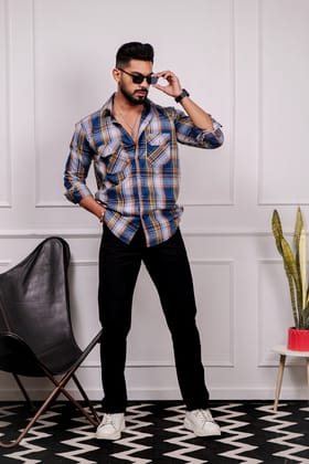 Blue-Grey Double Pocket Full Sleeve Check Shirt Blue-Grey Double Pocket Full Sleeve Check Shirt
