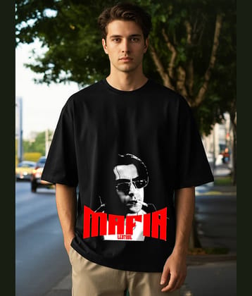Leotude Men Cotton Blend Oversized Fit Printed T-Shirt ( Black )