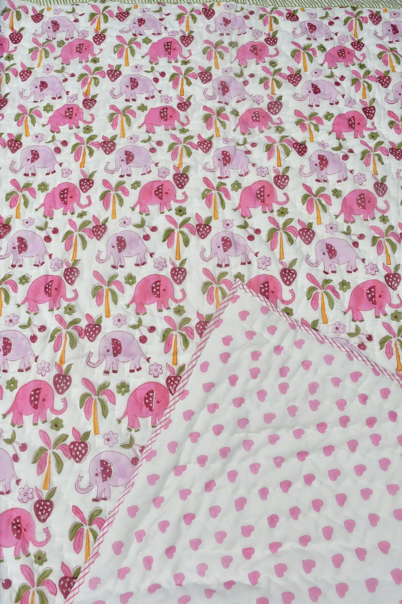 Pink Elephant Reversible Baby Handblock Quilt