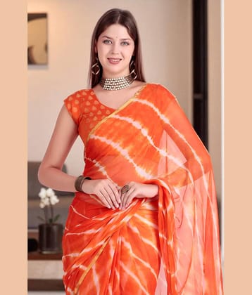 wanquila Chiffon Dyed Leheriya Saree With Unstitched Blouse Piece ( Green )