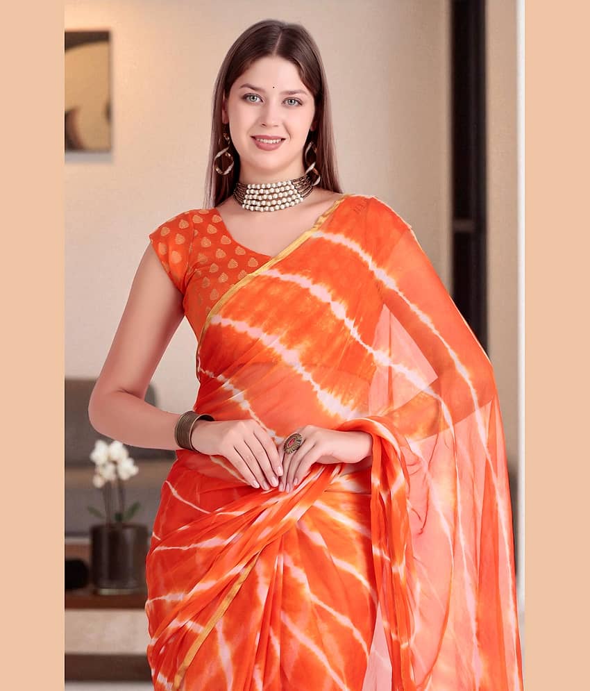 wanquila Chiffon Dyed Leheriya Saree With Unstitched Blouse Piece ( Green )